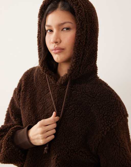 ASOS DESIGN -Brun oversized kraftig hættetrøje i imiteret lammeskind, 3 af 4