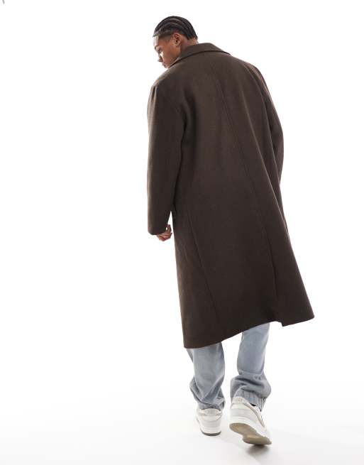 ASOS DESIGN - Brun oversized overfrakke i uldlook, 3 af 4