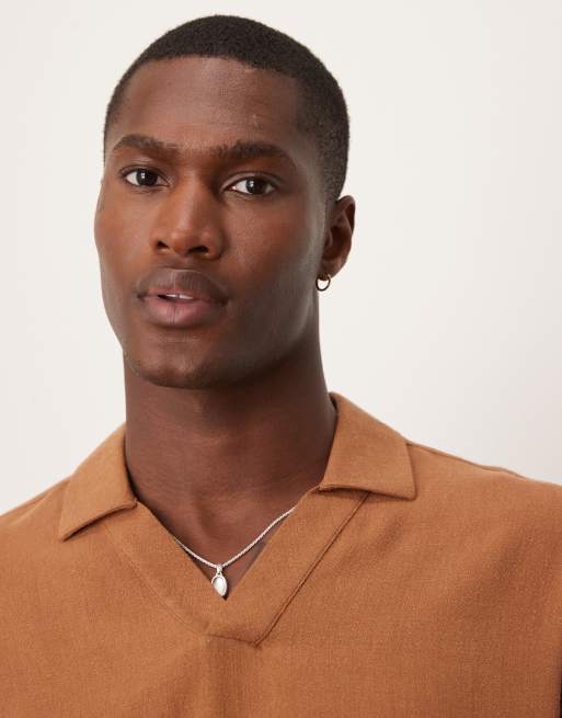 ASOS DESIGN - Brun oversized overhead-skjorte i hørblanding i firkantet pasform, 3 af 4