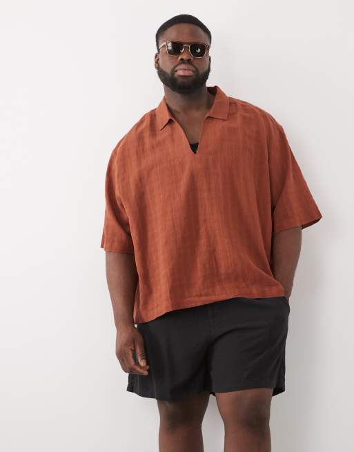 ASOS DESIGN - Brun oversized overhead-skjorte i hørmateriale med firkantet pasform, 2 af 5