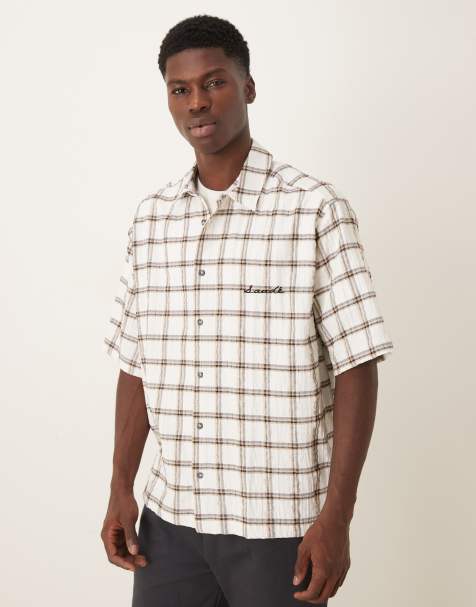 ASOS DESIGN - Brun oversized skjorte med broderi på brystet og tern - view 1