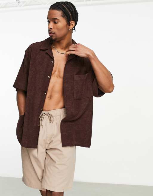 ASOS DESIGN - Brun oversized skjorte med firkantet pasform i frotté
