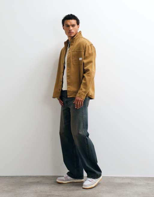 ASOS DESIGN - Brun oversized skjorte med logomærke i bomuldstwill, 4 af 5