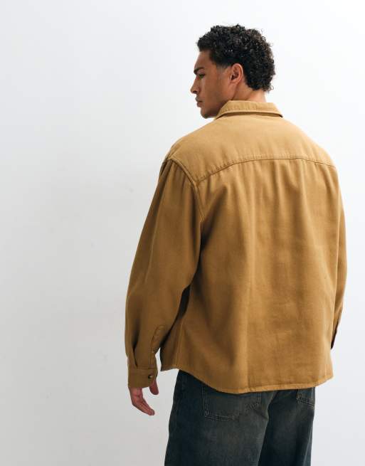 ASOS DESIGN - Brun oversized skjorte med logomærke i bomuldstwill, 5 af 5