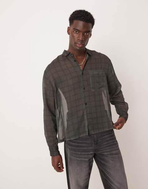 ASOS DESIGN - Brun oversized skjorte med tern i chiffon - view 1