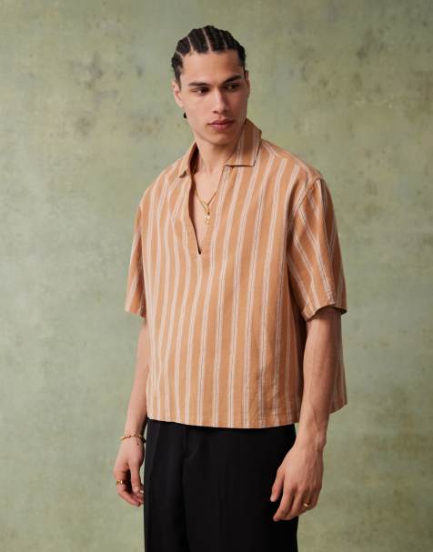 ASOS DESIGN - Brun oversized skjorte med vertikale striber i firkantet pasform - view 1
