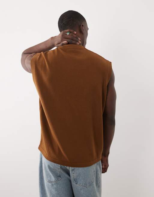ASOS DESIGN - Brun oversized strikket vest med kantdetaljer, 4 af 5