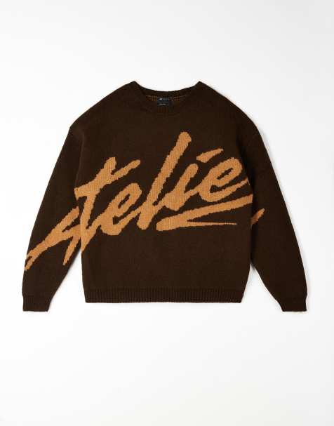 ASOS DESIGN - Brun oversized striktrøje med grafik på brystet - view 1