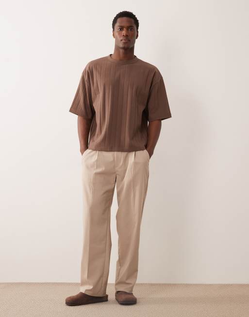 ASOS DESIGN - Brun oversized T-shirt i bred ribstrik i firkantet pasform, 2 af 5