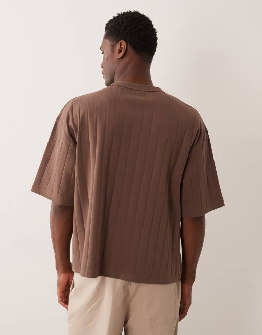 ASOS DESIGN - Brun oversized T-shirt i bred ribstrik i firkantet pasform, 3 af 5