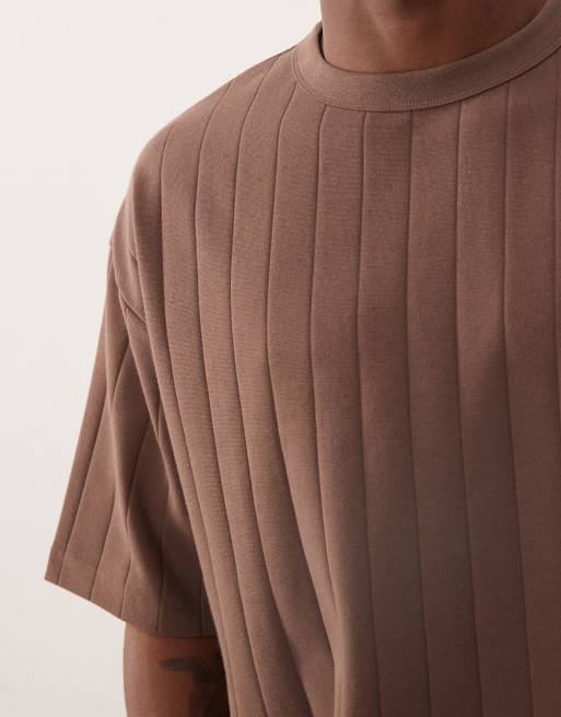 ASOS DESIGN - Brun oversized T-shirt i bred ribstrik i firkantet pasform, 5 af 5