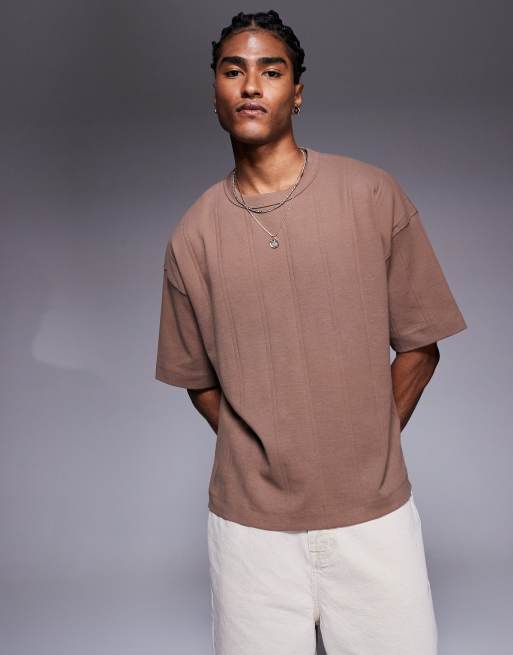 ASOS DESIGN - Brun oversized T-shirt i tekstureret ribstrik i firkantet pasform