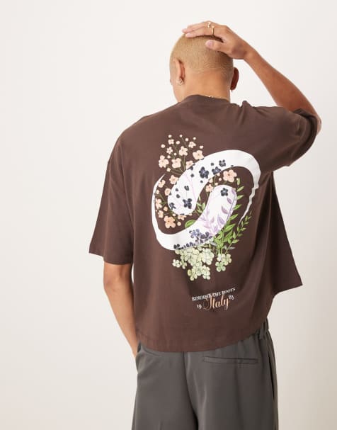 ASOS DESIGN - Brun oversized T-shirt med blomstergrafik i firkantet pasform - view 1