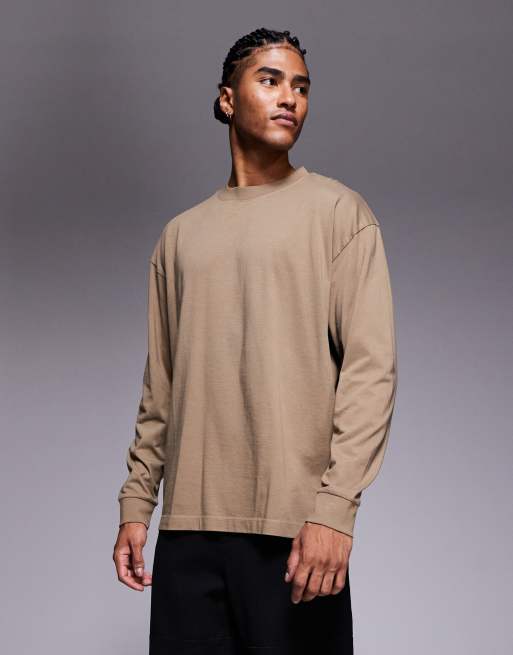 ASOS DESIGN - Brun oversized T-shirt med lange ærmer og tætsiddende ærmekanter 