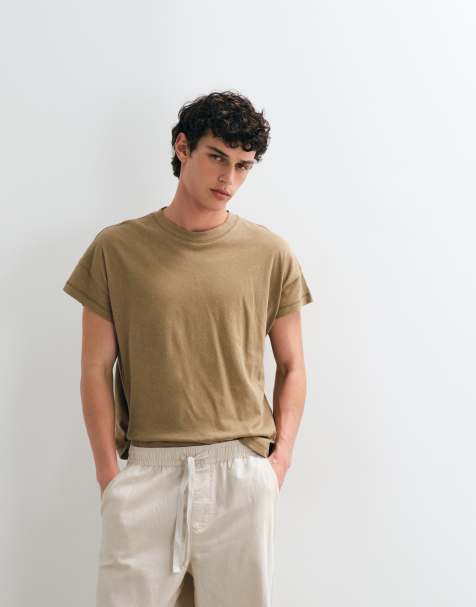ASOS DESIGN - Brun oversized T-shirt med vingeærmer og hør i firkantet pasform - view 1