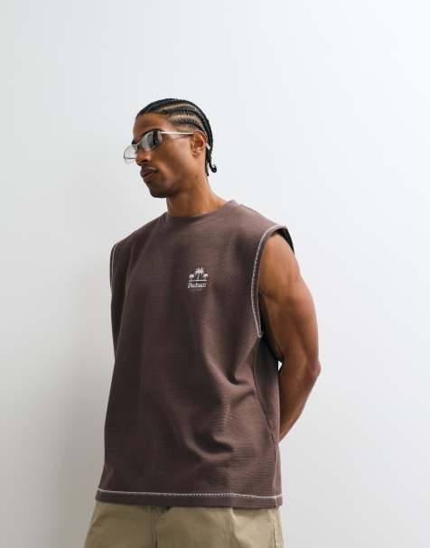 ASOS DESIGN - Brun oversized tanktop i kraftigt stof med tekstur og grafik på brystet - view 1
