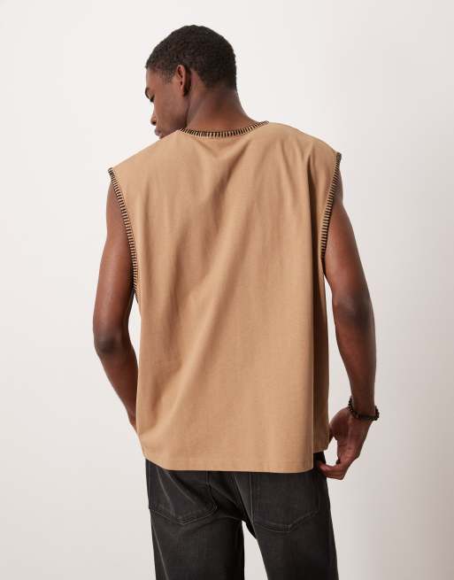 ASOS DESIGN - Brun oversized tanktop med V-hals og sømdetaljer i firkantet pasform, 3 af 4