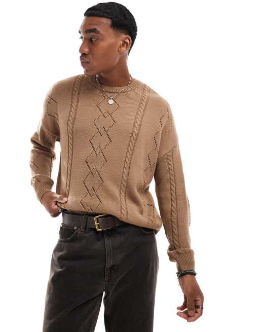 ASOS DESIGN - Brun oversized trøje i kabelstrik i firkantet pasform, 2 af 4