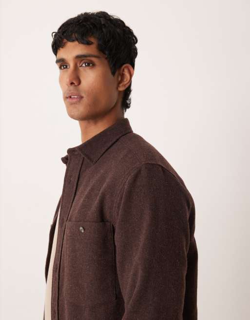 ASOS DESIGN - Brun overskjorte i uld - Del af sæt, 4 af 5