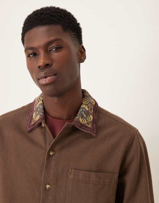 ASOS DESIGN - Brun overskjorte med kravebroderi, 5 af 5
