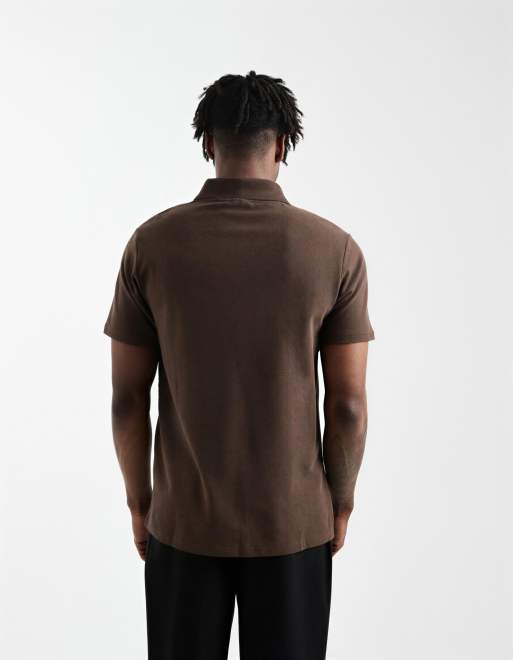 ASOS DESIGN – Brun pikétröja i bouclé och regular fit med kvartslång dragkedja, 3 av 5