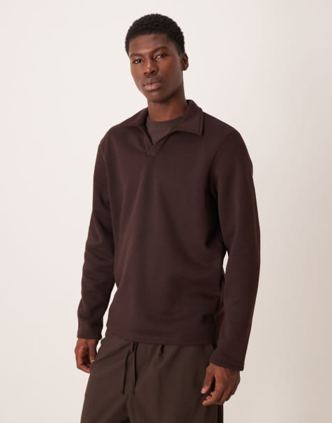ASOS DESIGN – Brun pikétröja med platt krage - view 1