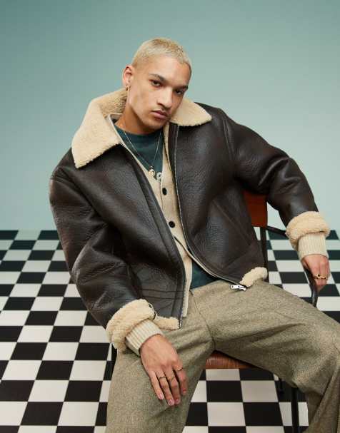ASOS DESIGN – Brun pilotjacka i läderimitation och oversize med kort design - view 1