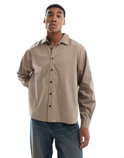 ASOS DESIGN – Brun poplinskjorta i boxig oversize passform