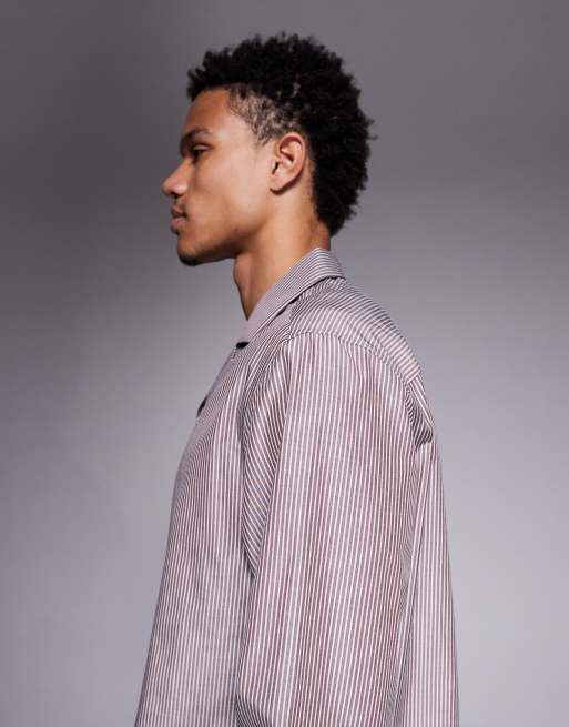 ASOS DESIGN – Brun, randig, avslappnad skjorta med platt krage, 4 av 5