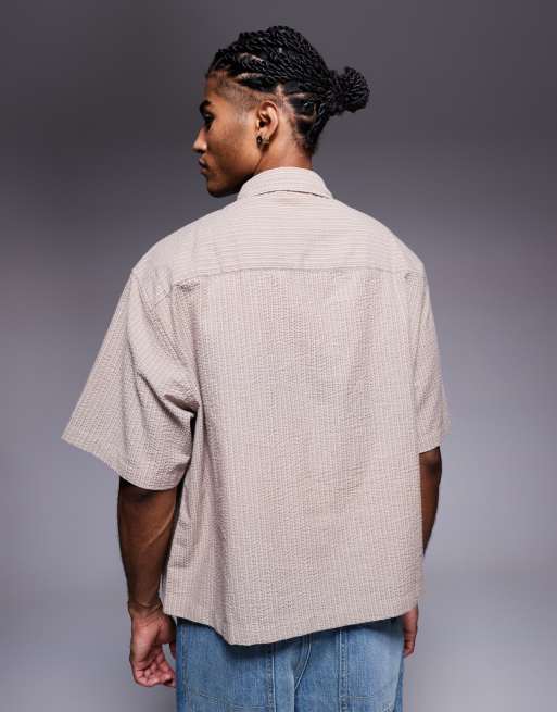 ASOS DESIGN – Brun, randig skjorta i bäckebölja, oversize och boxig passform, 3 av 5