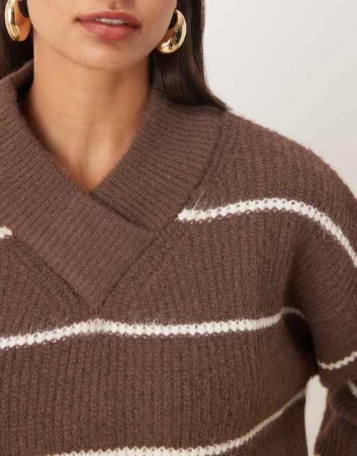 ASOS DESIGN – Brun, randig tröja med v-ringning, 3 av 4