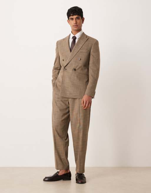 ASOS DESIGN – Brun, regular, dubbelknäppt kavaj med crosshatch-mönster, del av kostym, 2 av 5