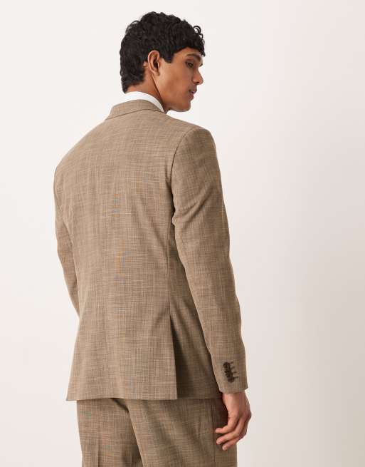 ASOS DESIGN – Brun, regular, dubbelknäppt kavaj med crosshatch-mönster, del av kostym, 3 av 5