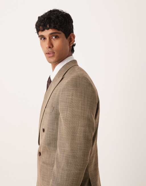ASOS DESIGN – Brun, regular, dubbelknäppt kavaj med crosshatch-mönster, del av kostym, 4 av 5