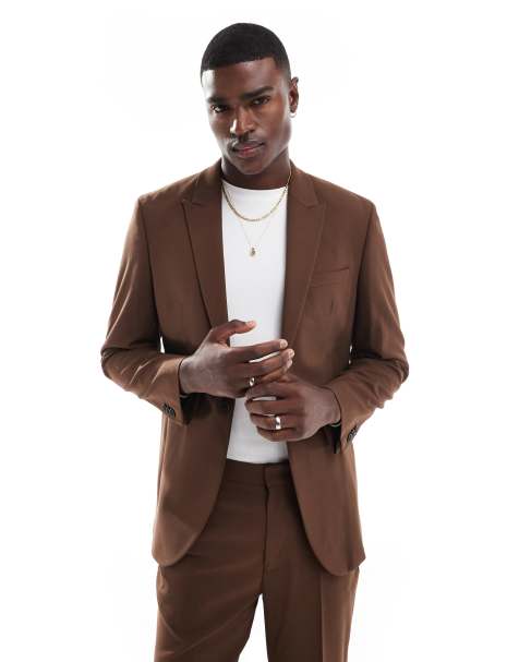 ASOS DESIGN – Brun, regular kavaj i twill, del av kostym - view 1