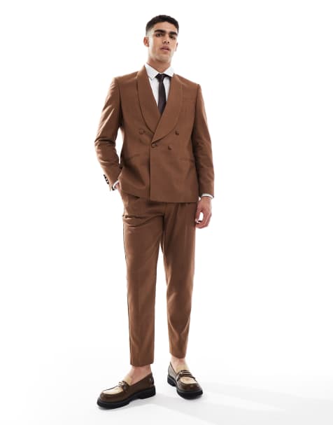 ASOS DESIGN – Brun regular kostym i linne- och bomullsblandning - view 1