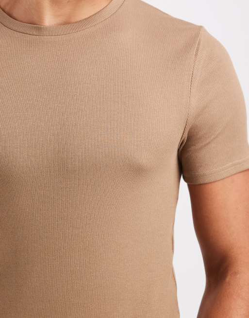 ASOS DESIGN – Brun, ribbad, enkel t-shirt i muscle fit, 5 av 5
