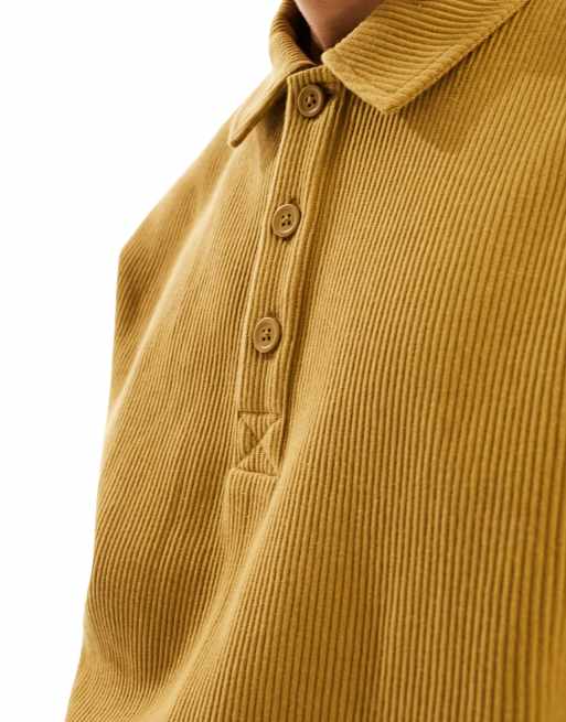 ASOS DESIGN – Brun, ribbad sweatshirt i oversize med pikékrage, 3 av 4