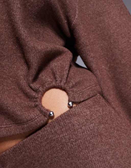 ASOS DESIGN – Brun, ribbad topp med metalldetaljer och borstad yta, del av set, 4 av 4
