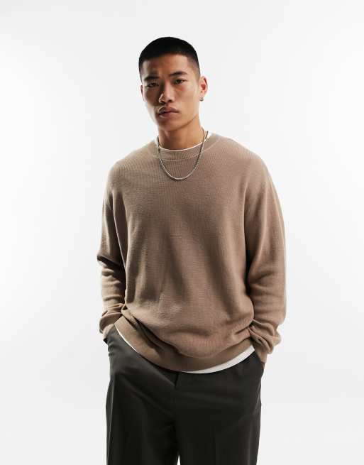 ASOS DESIGN – Brun ribbad tröja i lätt material och oversize modell