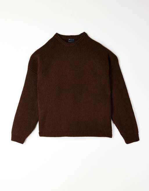 ASOS DESIGN – Brun, ribbstickad fiskartröja i oversize med boxig passform
