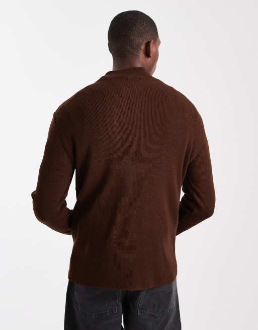 ASOS DESIGN – Brun, ribbstickad tröja med dragkedja i halsen, 3 av 5