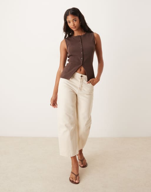 ASOS DESIGN - Brun ribstrikket longline-top med indsyet talje og gennemgående knapper, 3 af 4