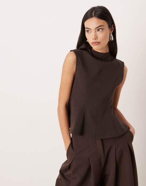 ASOS DESIGN - Brun ærmeløs peplum-top i ponte - view 1