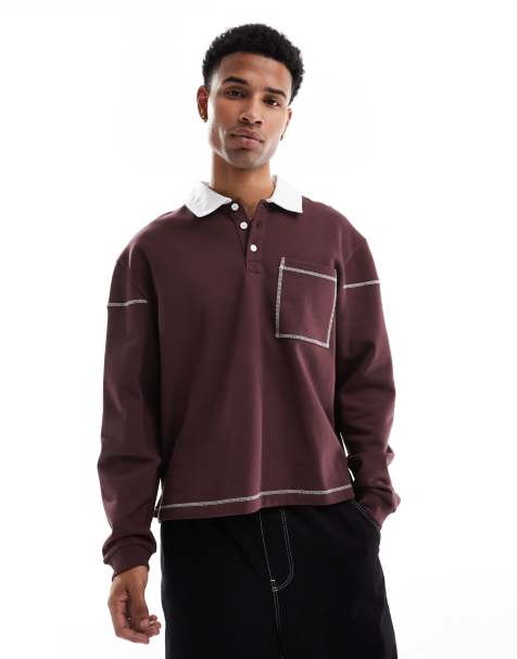 ASOS DESIGN - Brun rugby-sweatshirt med firkantet pasform og kontrastfarvede sømdetaljer - view 1