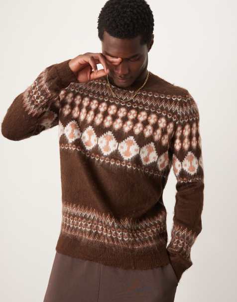 ASOS DESIGN - Brun rullekravetrøje med rund hals og Fair Isle-mønster - view 1