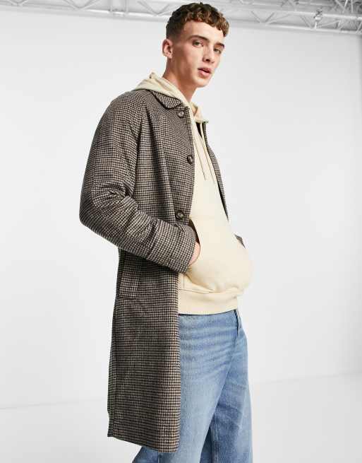 ASOS DESIGN – Brun rutig överrock i ullblandning