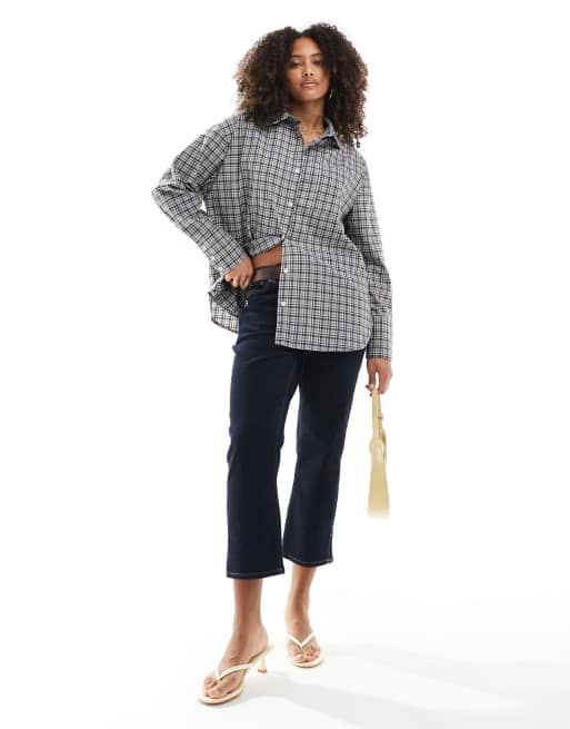 ASOS DESIGN – Brun, rutig skjorta i oversize