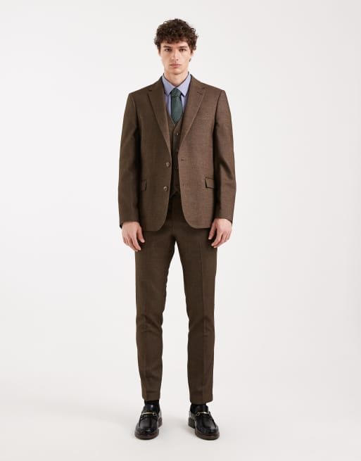 ASOS DESIGN – Brun, skinny kavaj i yllelook, del av kostym, 2 av 5