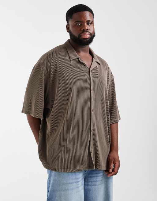 ASOS DESIGN – Brun skjorta i boxig oversize-passform med platt krage och plissering, del av set, 2 av 6